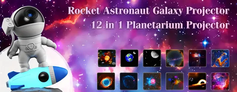 1pc Rocket Astronaut Galaxy Projector Night Light, Lamp And 13 Pieces Of Movie Sky Projector, 360° Rotation, For Bedroom Planetarium, Holiday Party Gift