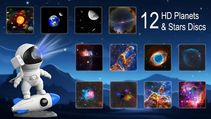 1pc Rocket Astronaut Galaxy Projector Night Light, Lamp And 13 Pieces Of Movie Sky Projector, 360° Rotation, For Bedroom Planetarium, Holiday Party Gift