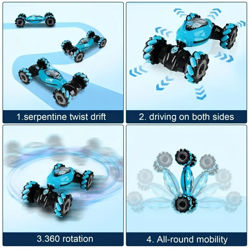 LED-Lit Gesture-Controlled Stunt RC Car – Transforming, Climbing, & Rechargeable