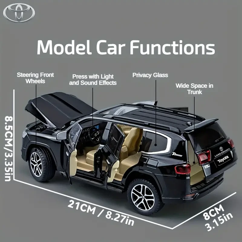 Toyota Land Cruiser 1/24 Scale Diecast – Pull-Back Action, Light & Sound Zinc Alloy Toy Car