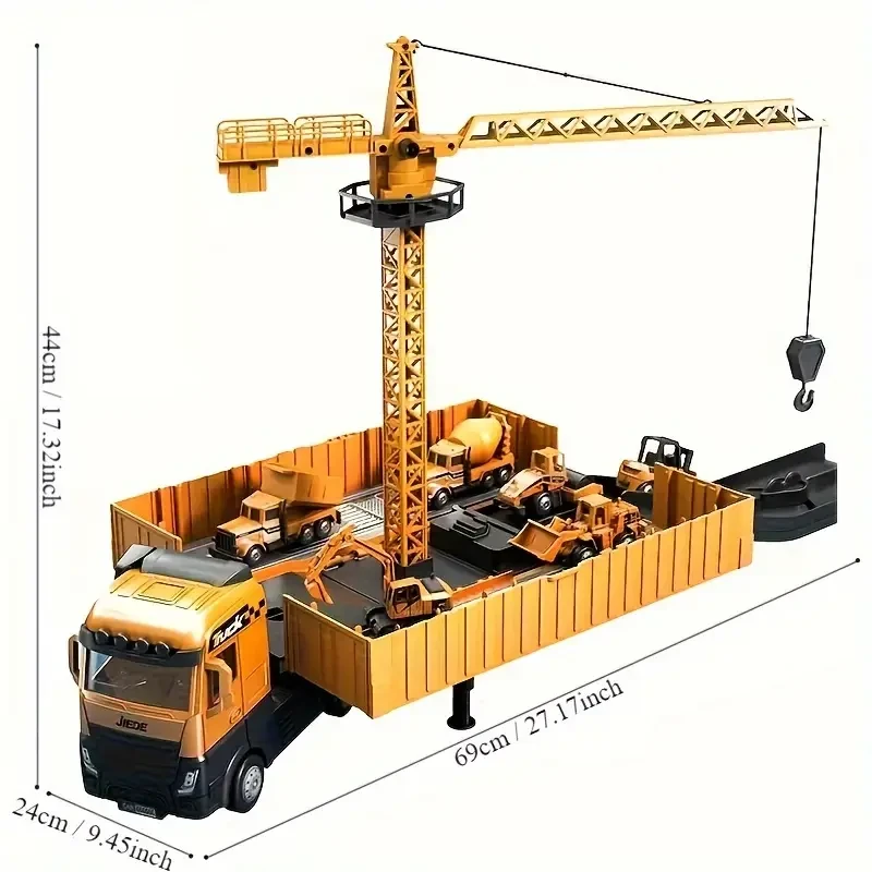 Super Large Alloy Container Engineering Vehicle Set – Toy Crane Model & Container