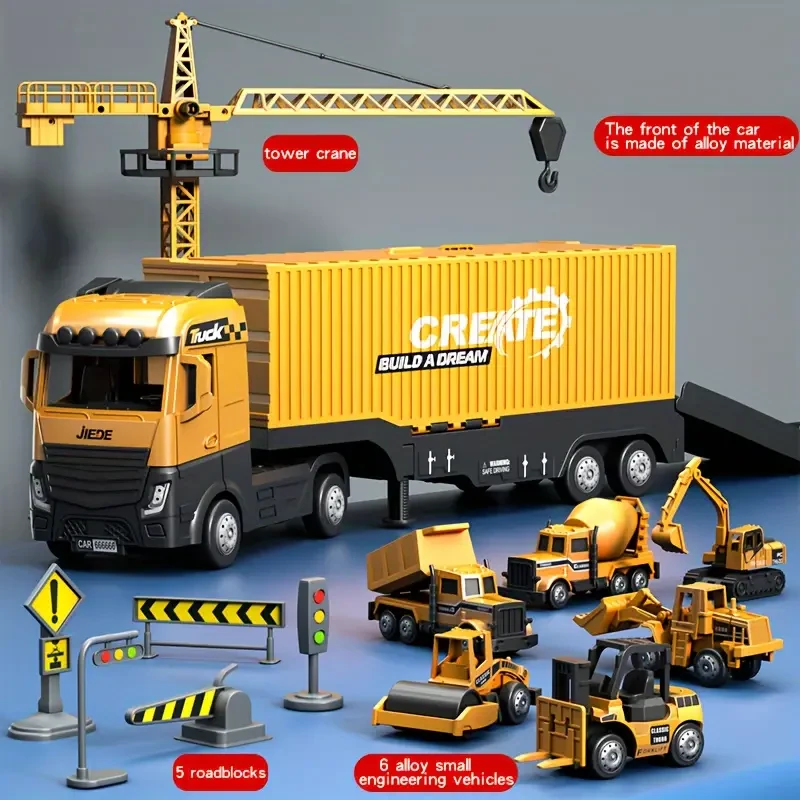 Super Large Alloy Container Engineering Vehicle Set – Toy Crane Model & Container