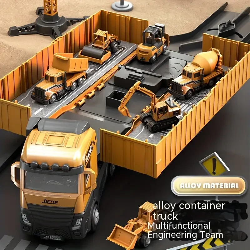 Super Large Alloy Container Engineering Vehicle Set – Toy Crane Model & Container