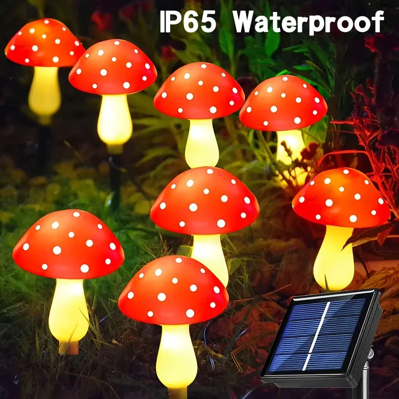 8pcs Solar Mushroom Lights – Outdoor Garden Pathway Decor, 8 Modes, IP65 Waterproof