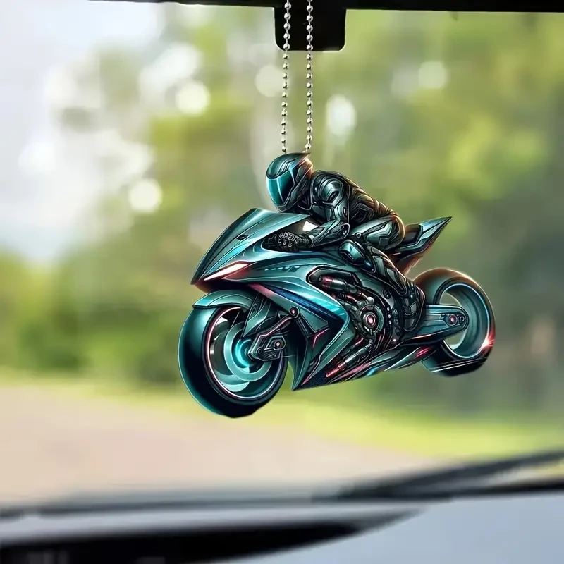 Motorcycle Acrylic Hanging Ornament – 2D Sports Bike Keychain & Rearview Mirror Decor