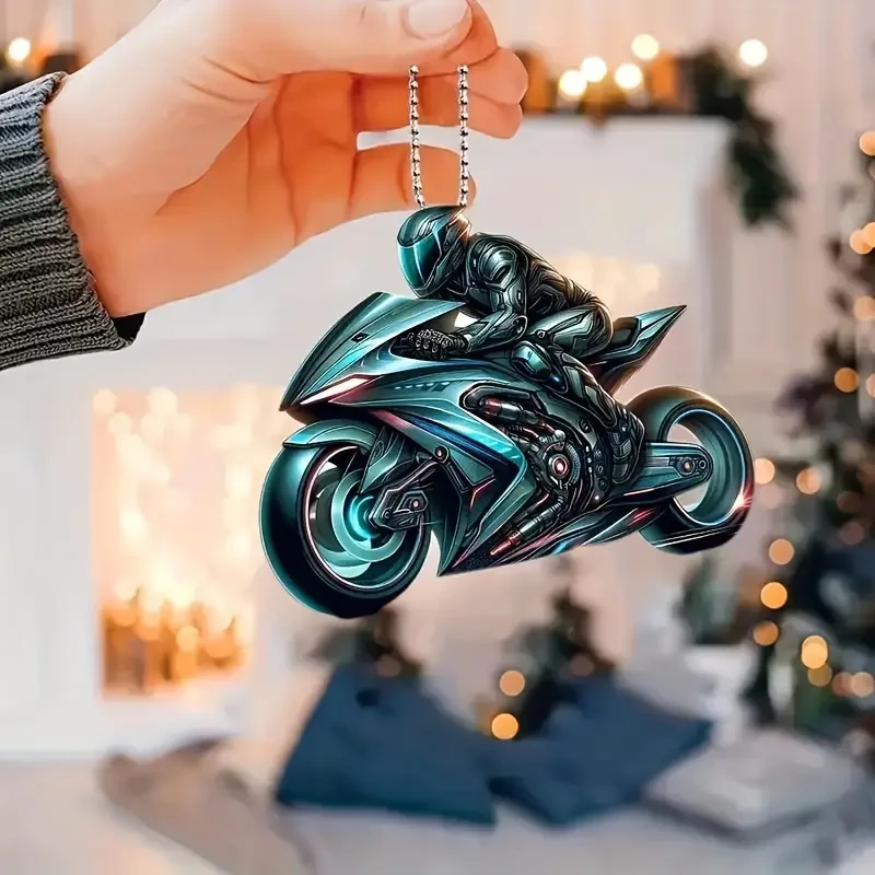 Motorcycle Acrylic Hanging Ornament – 2D Sports Bike Keychain & Rearview Mirror Decor