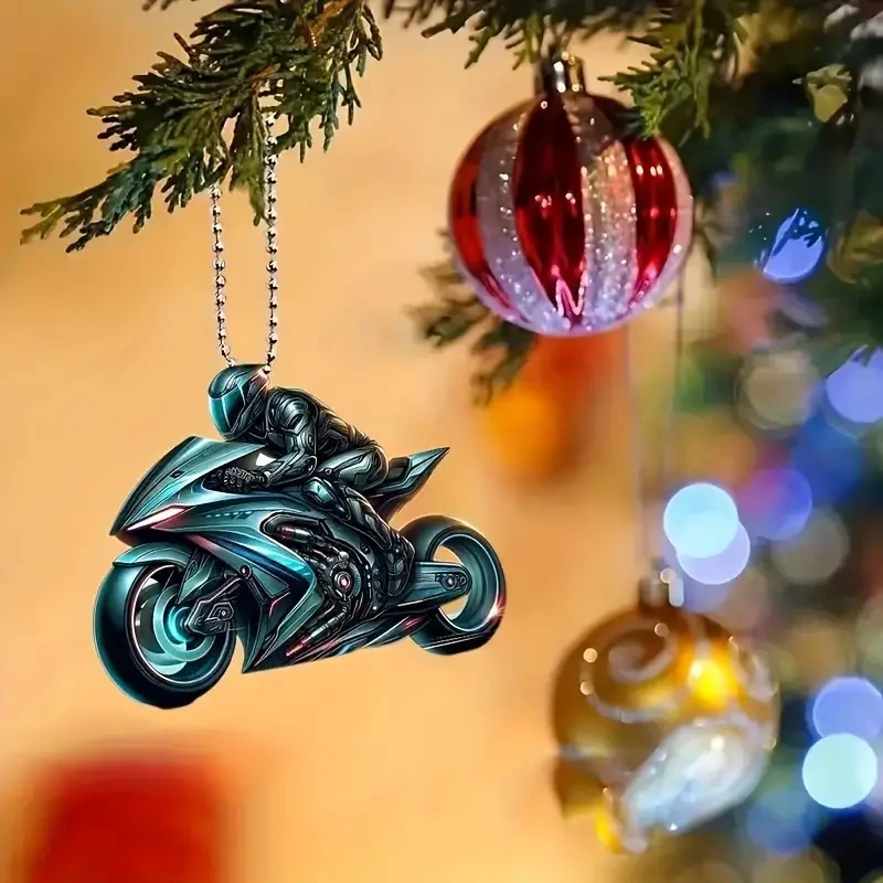 Motorcycle Acrylic Hanging Ornament – 2D Sports Bike Keychain & Rearview Mirror Decor