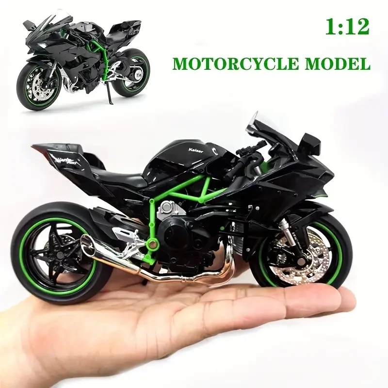 1:12 Alloy Motorcycle Toy Model – Black Motorcycle with Sound & Light Effects