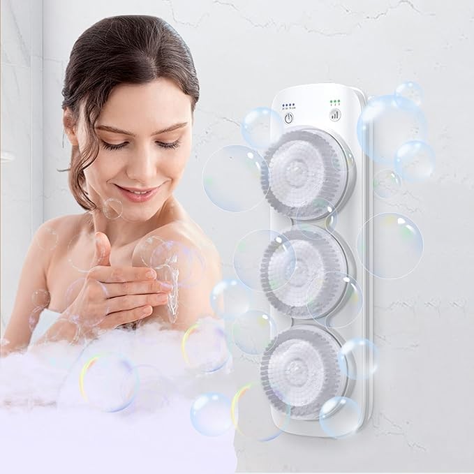 Electric Body Brush Back Scrubber – Wall-Mounted Rechargeable Body Shower Brush with Soft Bristles