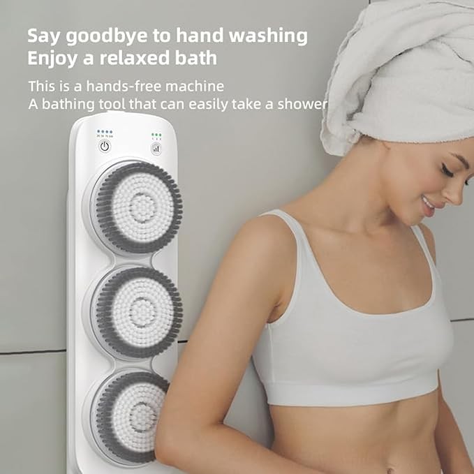 Electric Body Brush Back Scrubber – Wall-Mounted Rechargeable Body Shower Brush with Soft Bristles