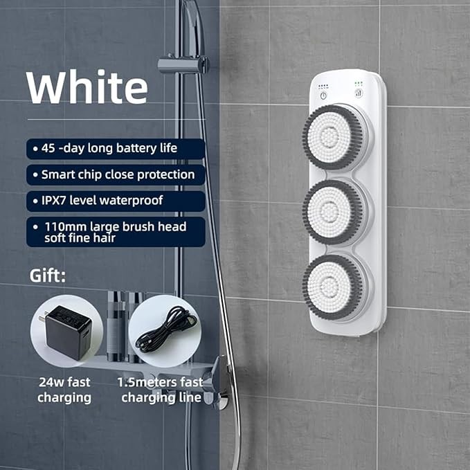 Electric Body Brush Back Scrubber – Wall-Mounted Rechargeable Body Shower Brush with Soft Bristles