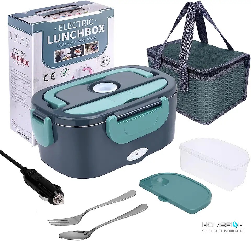 HOMEFISH 1.5L Electric Lunch Box Food Warmer – Portable 60W Food Heater with Leak-Proof 304 Stainless Steel Liner