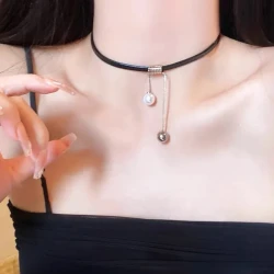Pearl Tassel Leather Necklace Women