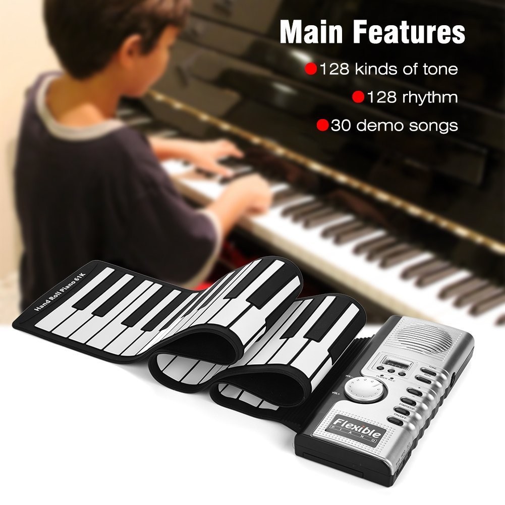 Portable 61-Key Roll Up Piano – Flexible ABS Plastic & Silicone Rubber Electronic Soft Keyboard