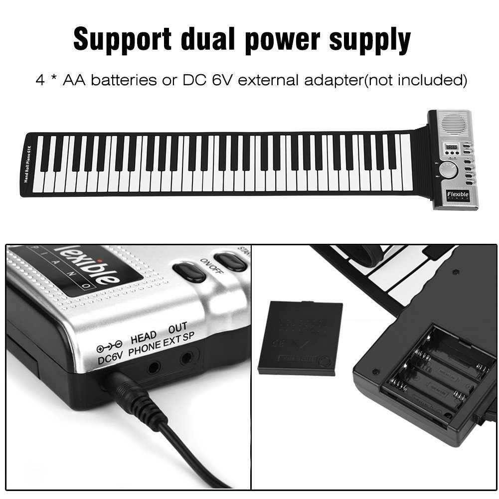 Portable 61-Key Roll Up Piano – Flexible ABS Plastic & Silicone Rubber Electronic Soft Keyboard