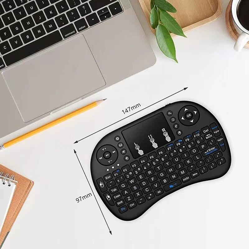 i8 Wireless Keyboard with Touchpad – 2.4GHz Mini English/Russian Keyboard & Aerial Mouse for Laptop, TV Box & Projector