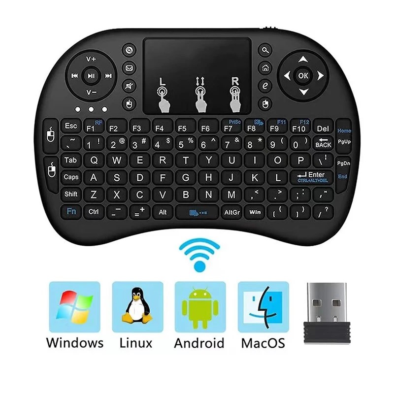 i8 Wireless Keyboard with Touchpad – 2.4GHz Mini English/Russian Keyboard & Aerial Mouse for Laptop, TV Box & Projector