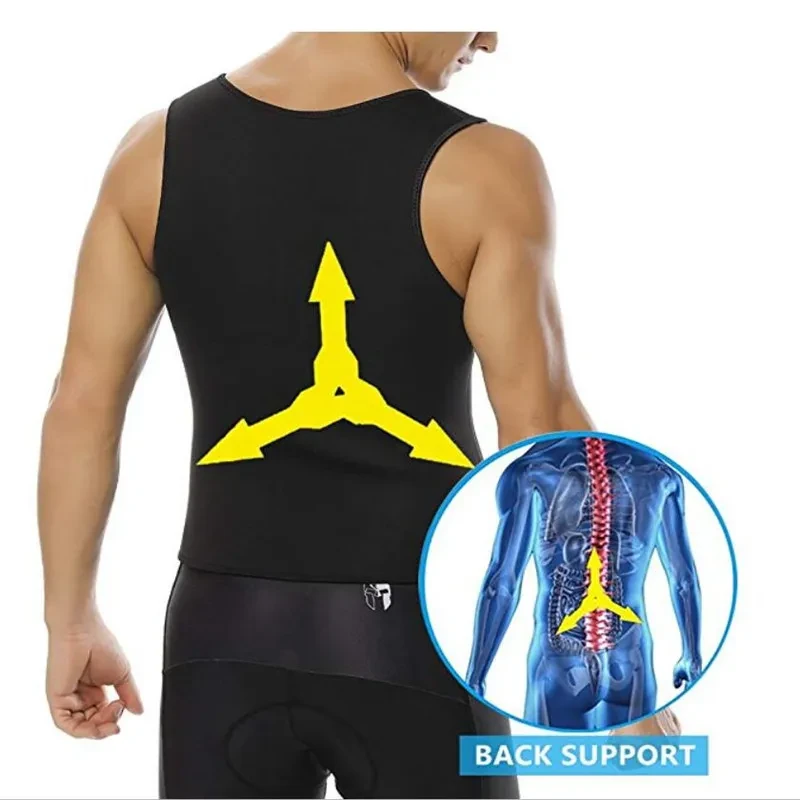 Men's Sweat-Enhancing Sports Style Zippered Tank Top, Workout Body Shaper, Slimming Fitness Heat-Trapping Neoprene Sleeveless Shirt