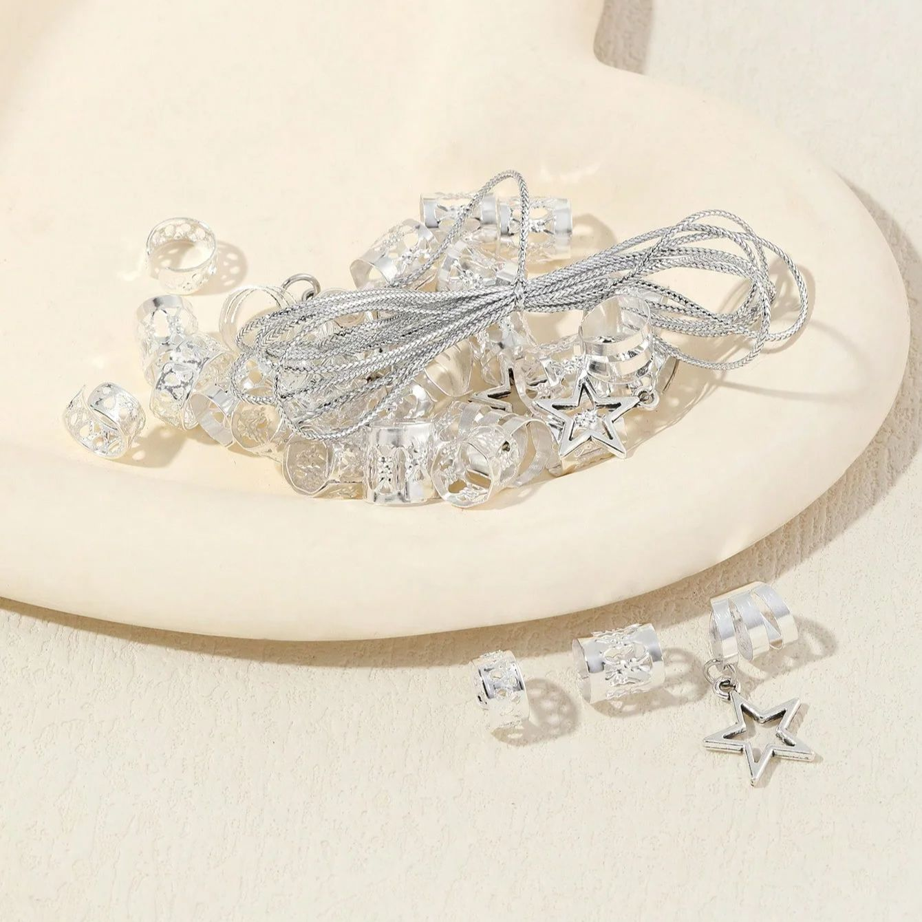 36pcs Star Hair Rings – Beads, Braiding Clips, Dreadlock Cuffs & Metal Hair Accessories