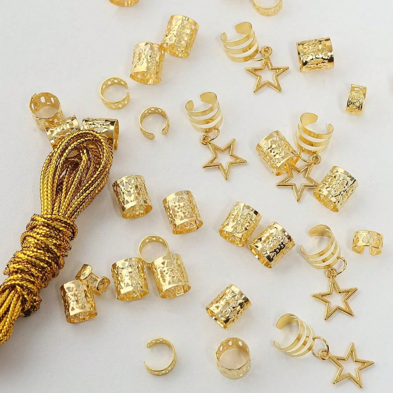 36pcs Star Hair Rings – Beads, Braiding Clips, Dreadlock Cuffs & Metal Hair Accessories