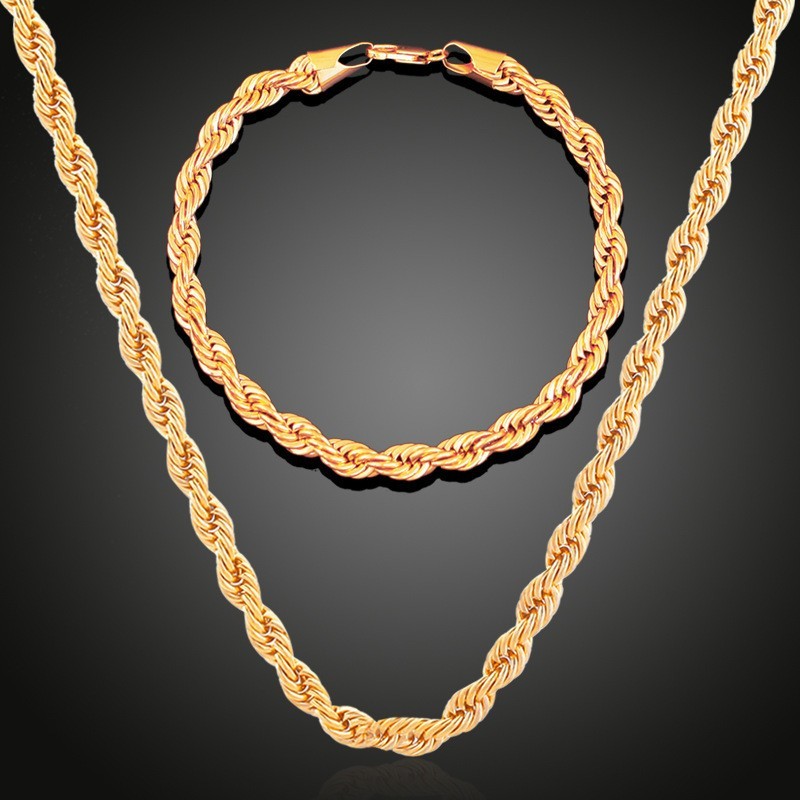 2pcs Twist Chain Necklace & Bracelet Jewelry Set – Elegant Matching Accessories