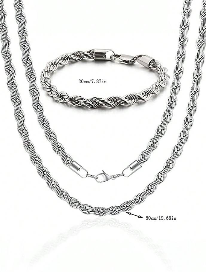 2pcs Twist Chain Necklace & Bracelet Jewelry Set – Elegant Matching Accessories