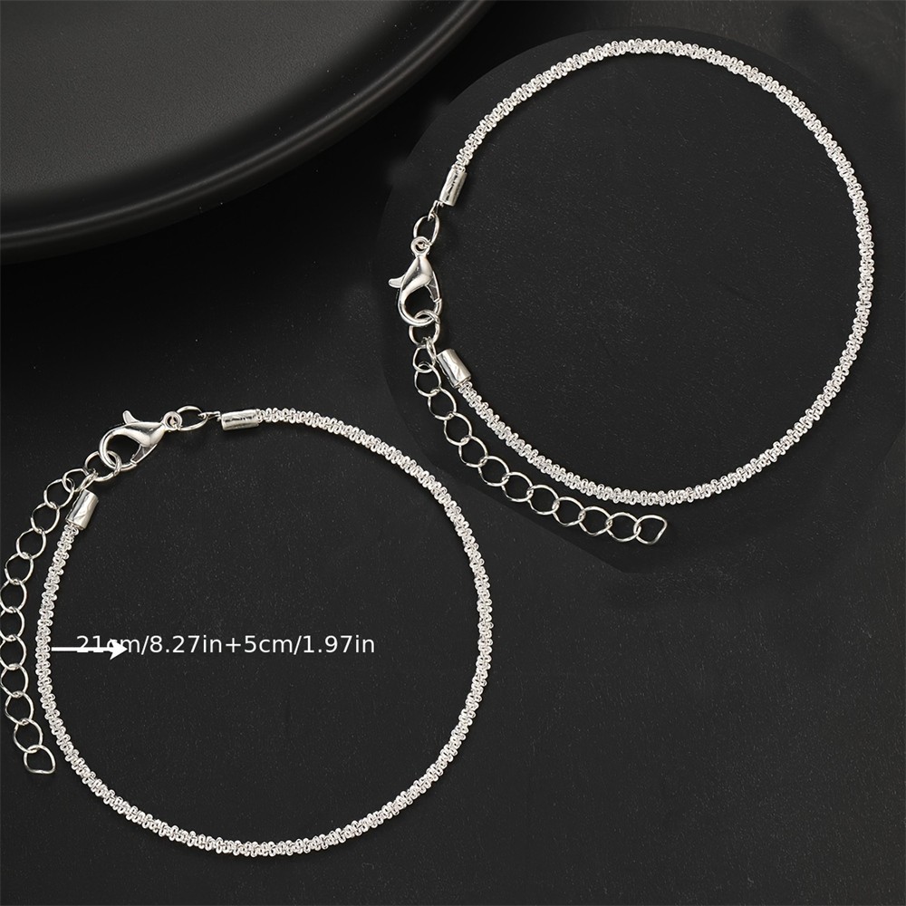 2PCS Sparkling Silver Anklet Set – Elegant Copper Ankle Bracelets for Women