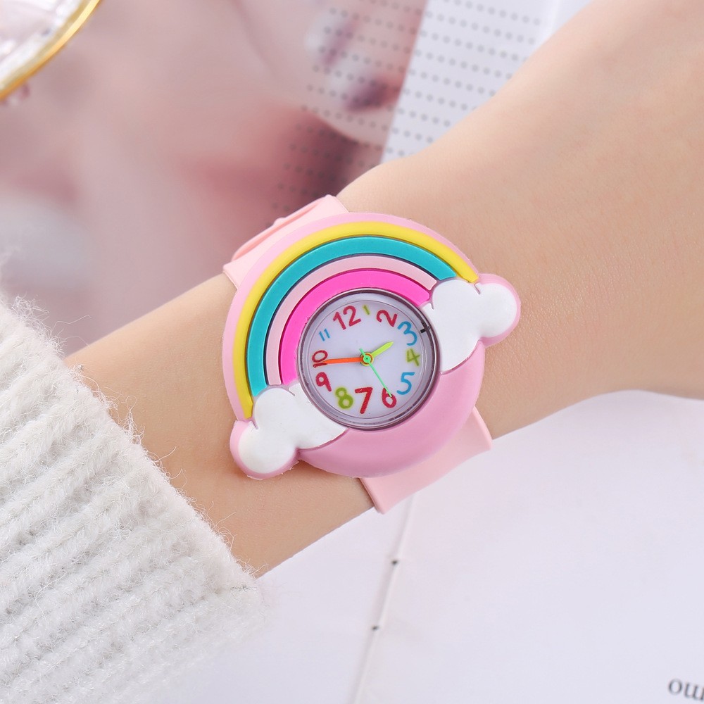 2024 Rainbow Cloud Silicone Kids Watch – Cute Cartoon Quartz Watch for Boys & Girls