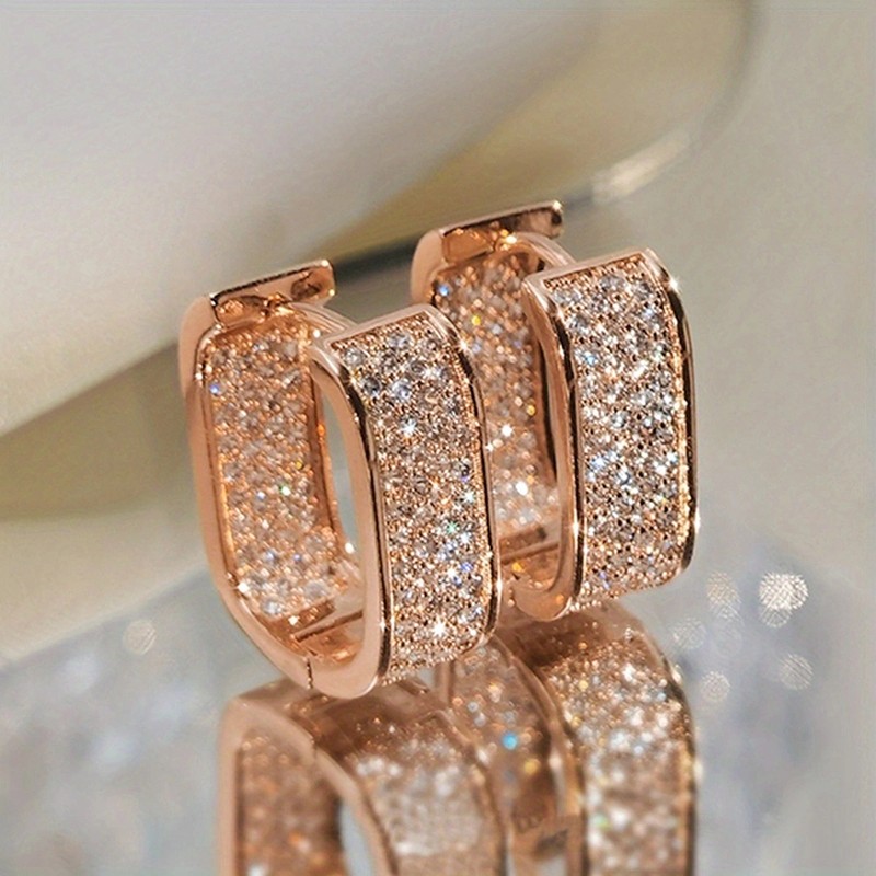 Huitan Korean Fashion CZ Hoop Earrings – Silver/Gold Metal Hoops for Women