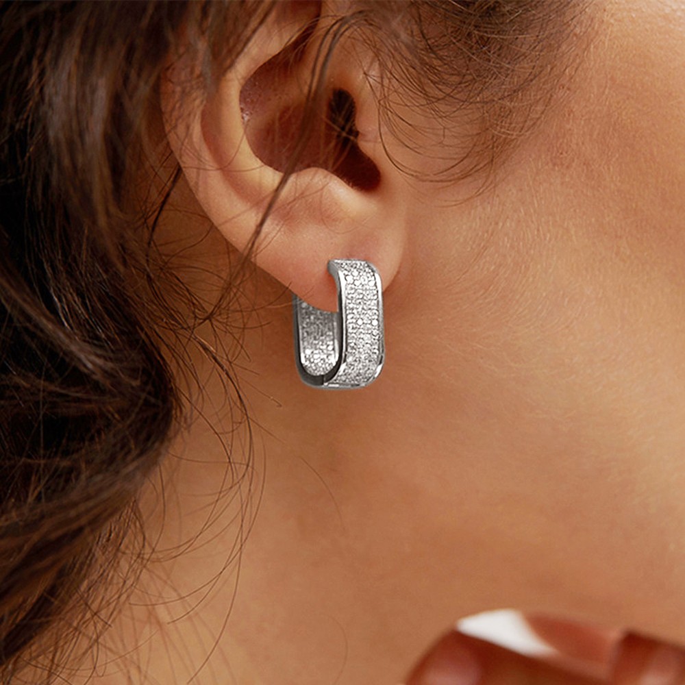 Huitan Korean Fashion CZ Hoop Earrings – Silver/Gold Metal Hoops for Women