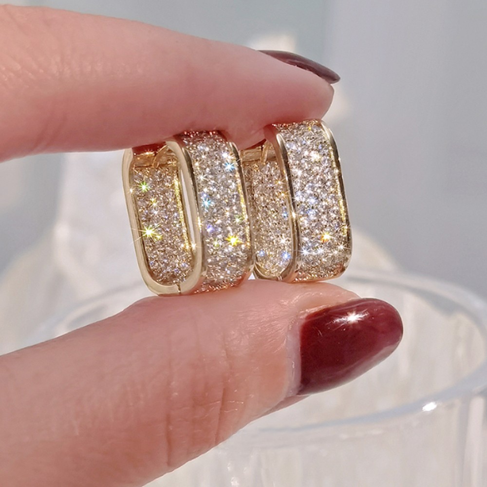 Huitan Korean Fashion CZ Hoop Earrings – Silver/Gold Metal Hoops for Women