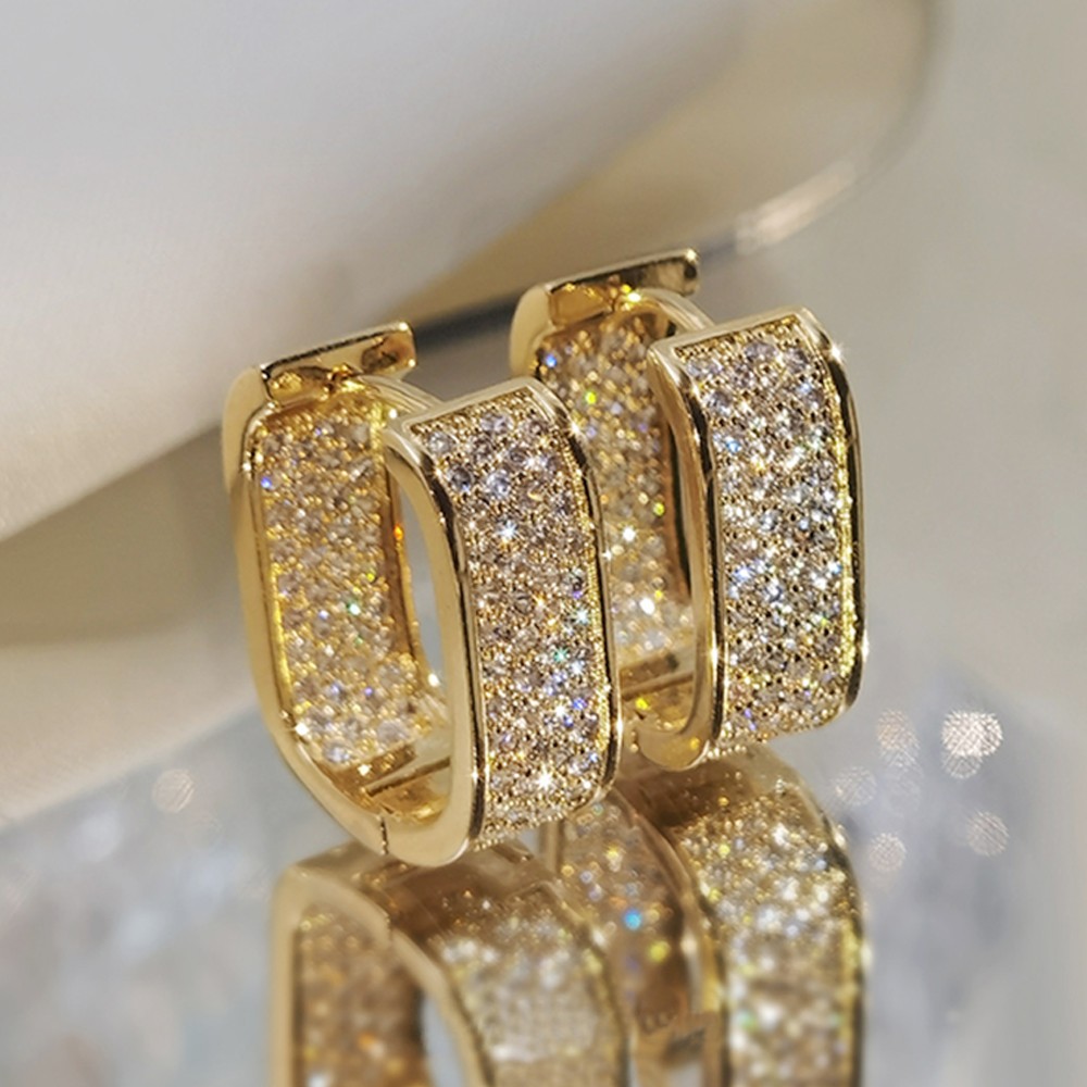 Huitan Korean Fashion CZ Hoop Earrings – Silver/Gold Metal Hoops for Women