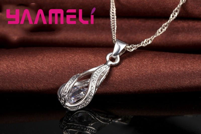 Water Drop CZ Sterling Silver Jewelry Set – Pendant Necklace & Hoop Earrings for Women