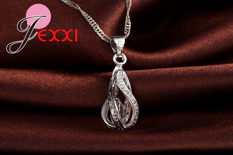 Water Drop CZ Sterling Silver Jewelry Set – Pendant Necklace & Hoop Earrings for Women