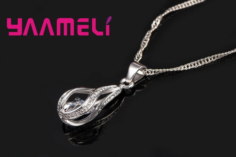 Water Drop CZ Sterling Silver Jewelry Set – Pendant Necklace & Hoop Earrings for Women