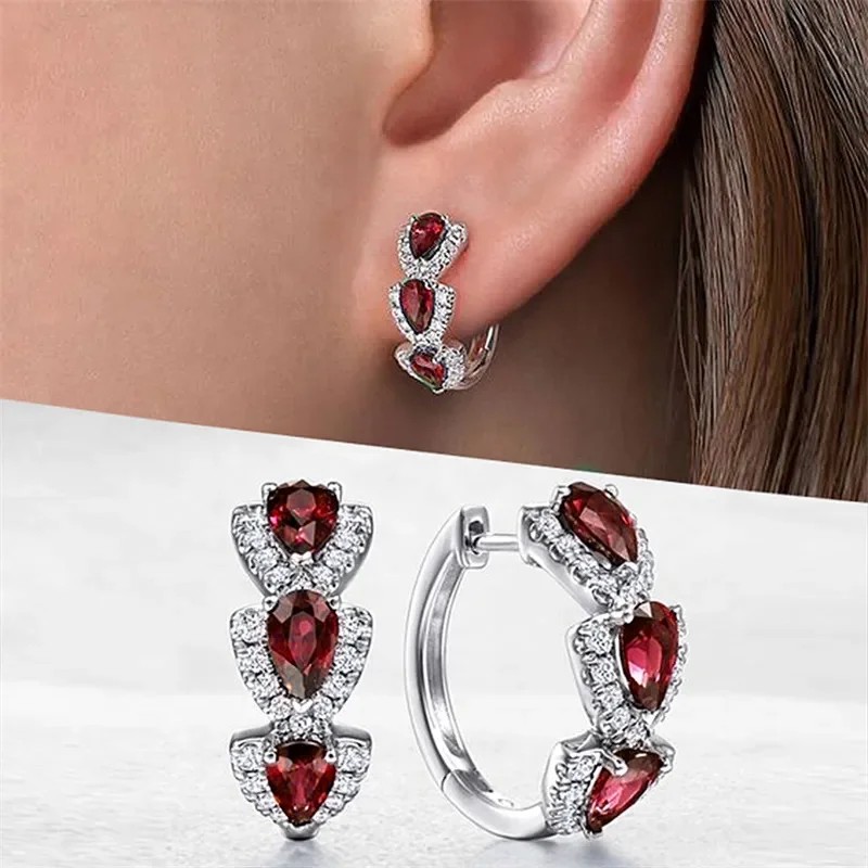 Huitan Luxury Blue CZ Hoop Earrings – Elegant Wedding & Party Jewelry for Women