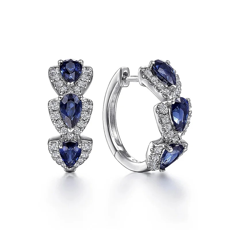 Huitan Luxury Blue CZ Hoop Earrings – Elegant Wedding & Party Jewelry for Women