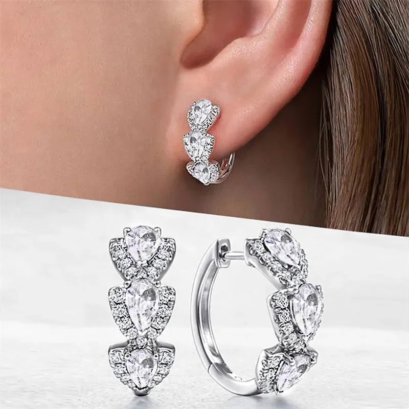 Huitan Luxury Blue CZ Hoop Earrings – Elegant Wedding & Party Jewelry for Women