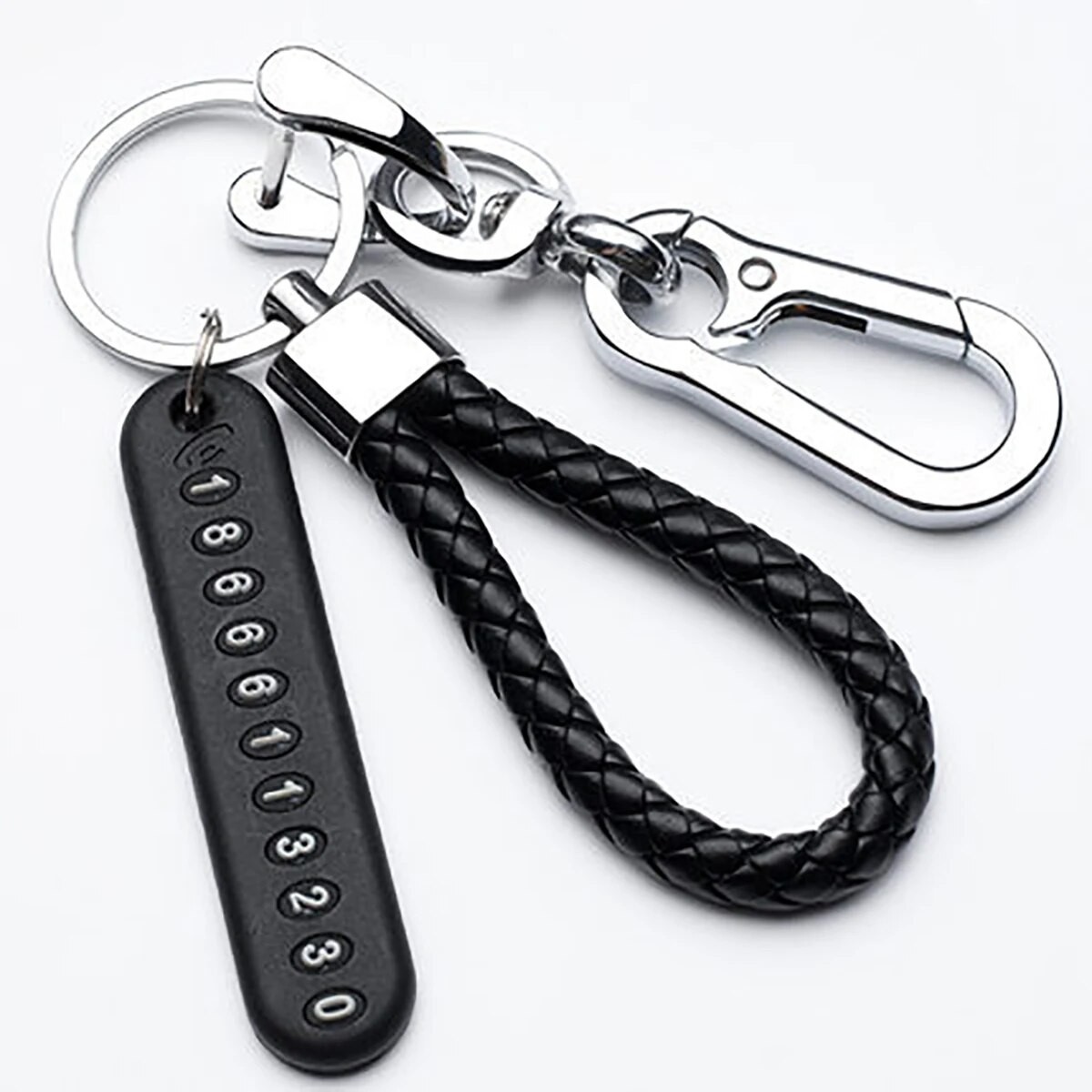 DIY Mobile Number Plate Keychain – Punk Woven Leather Anti-Lost Car Keychain for Men