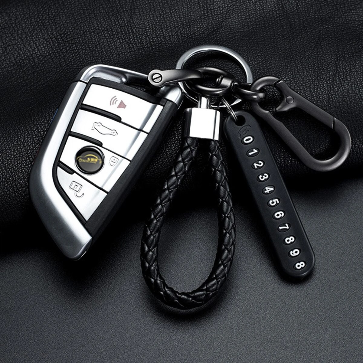 DIY Mobile Number Plate Keychain – Punk Woven Leather Anti-Lost Car Keychain for Men