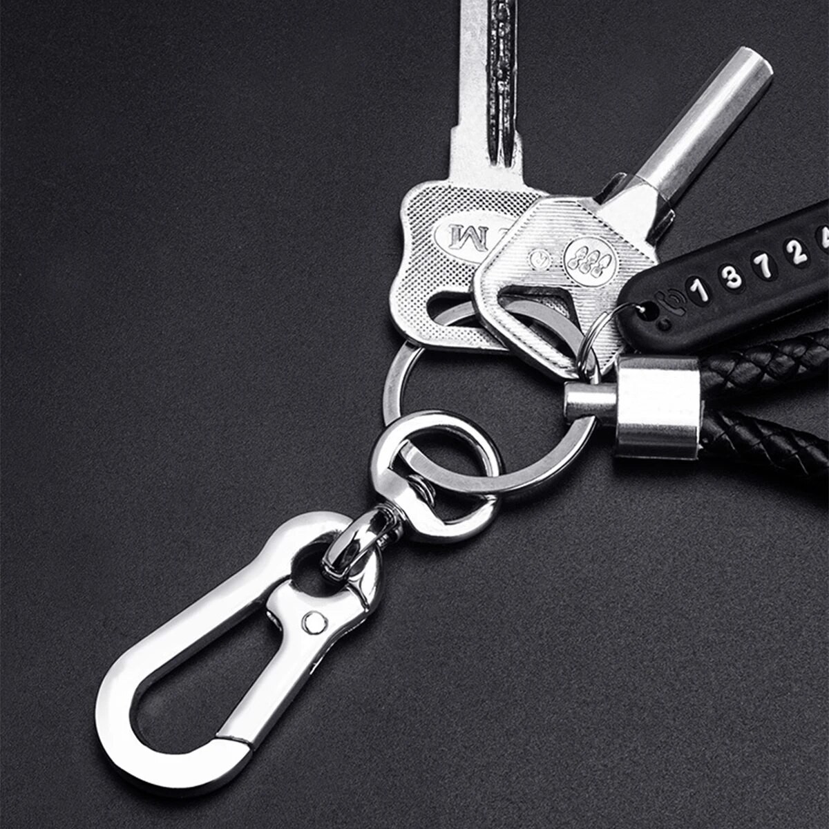 DIY Mobile Number Plate Keychain – Punk Woven Leather Anti-Lost Car Keychain for Men