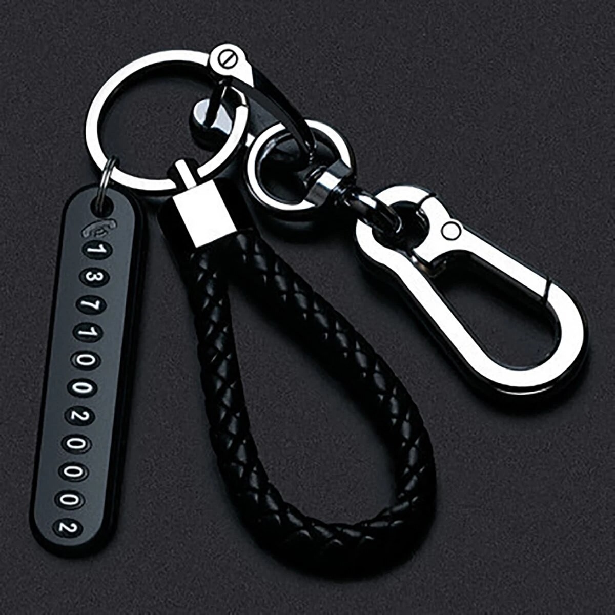 DIY Mobile Number Plate Keychain – Punk Woven Leather Anti-Lost Car Keychain for Men