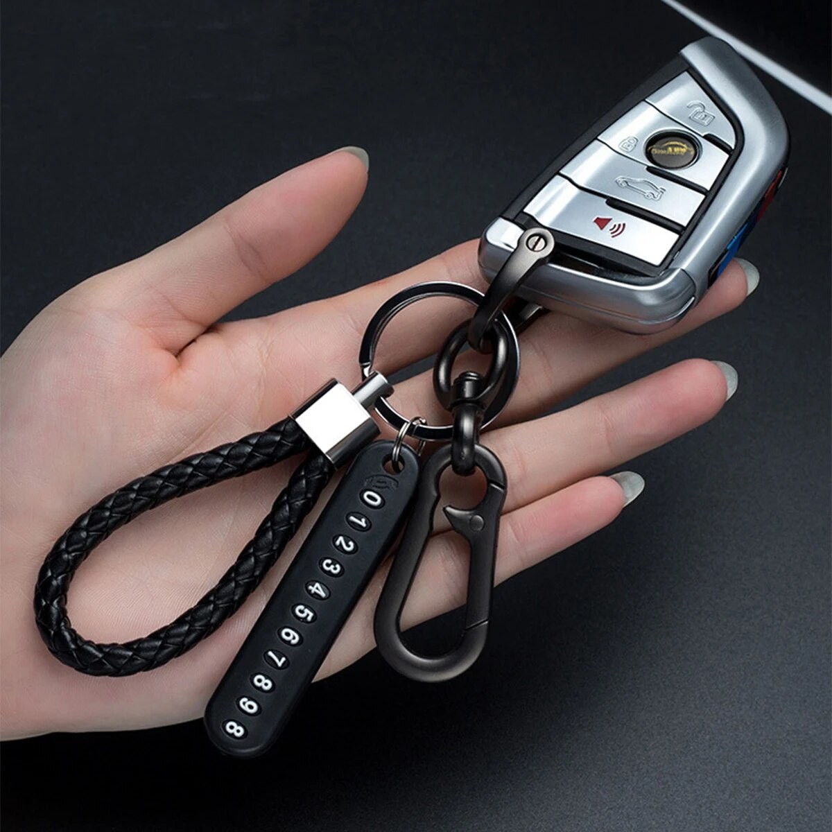 DIY Mobile Number Plate Keychain – Punk Woven Leather Anti-Lost Car Keychain for Men