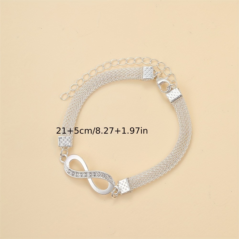 Shiny Infinity Anklet – Silver Rhinestone 8-Character Vintage Ankle Bracelet for Women