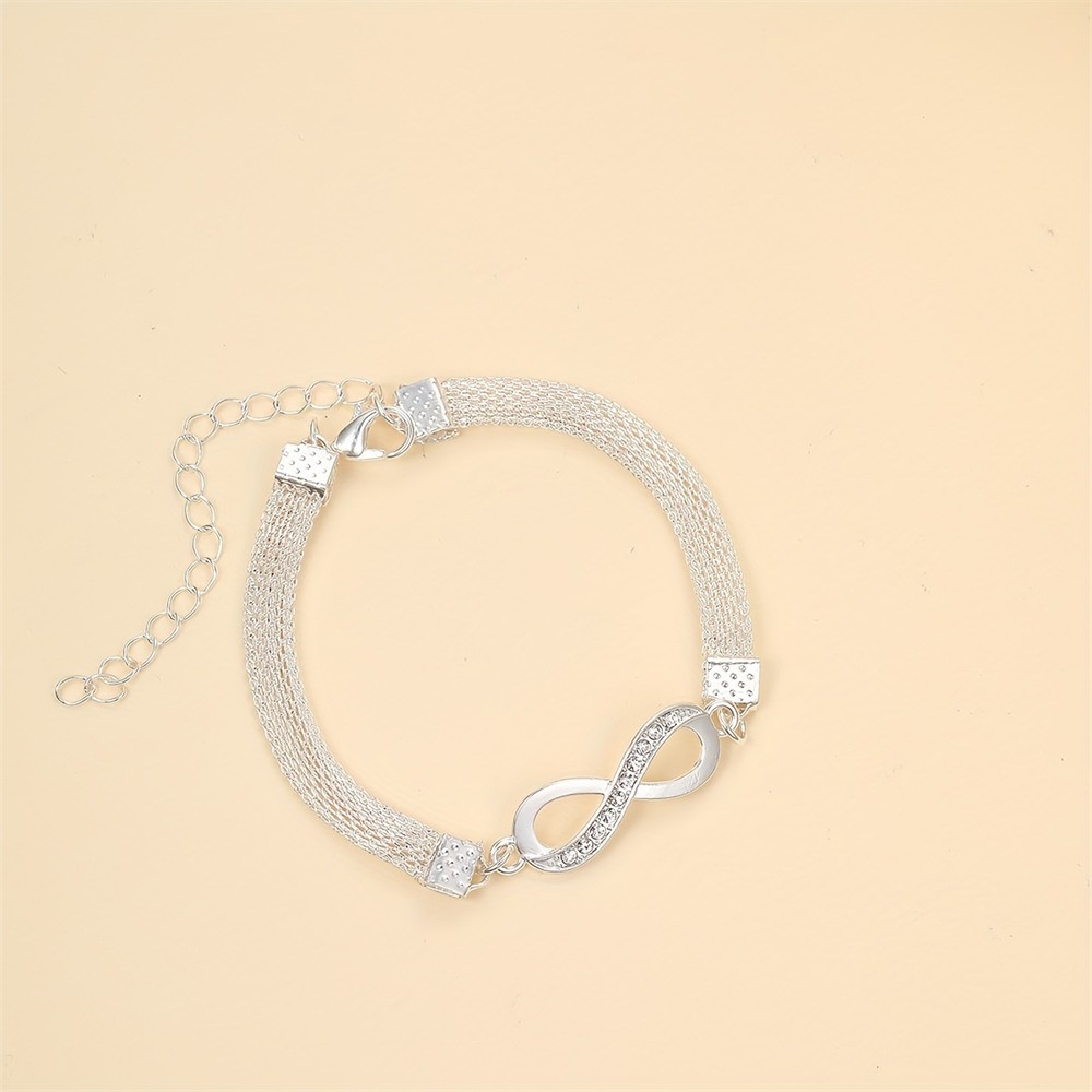 Shiny Infinity Anklet – Silver Rhinestone 8-Character Vintage Ankle Bracelet for Women