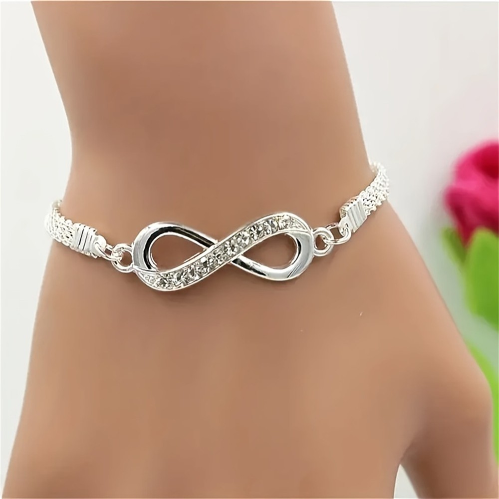 Shiny Infinity Anklet – Silver Rhinestone 8-Character Vintage Ankle Bracelet for Women