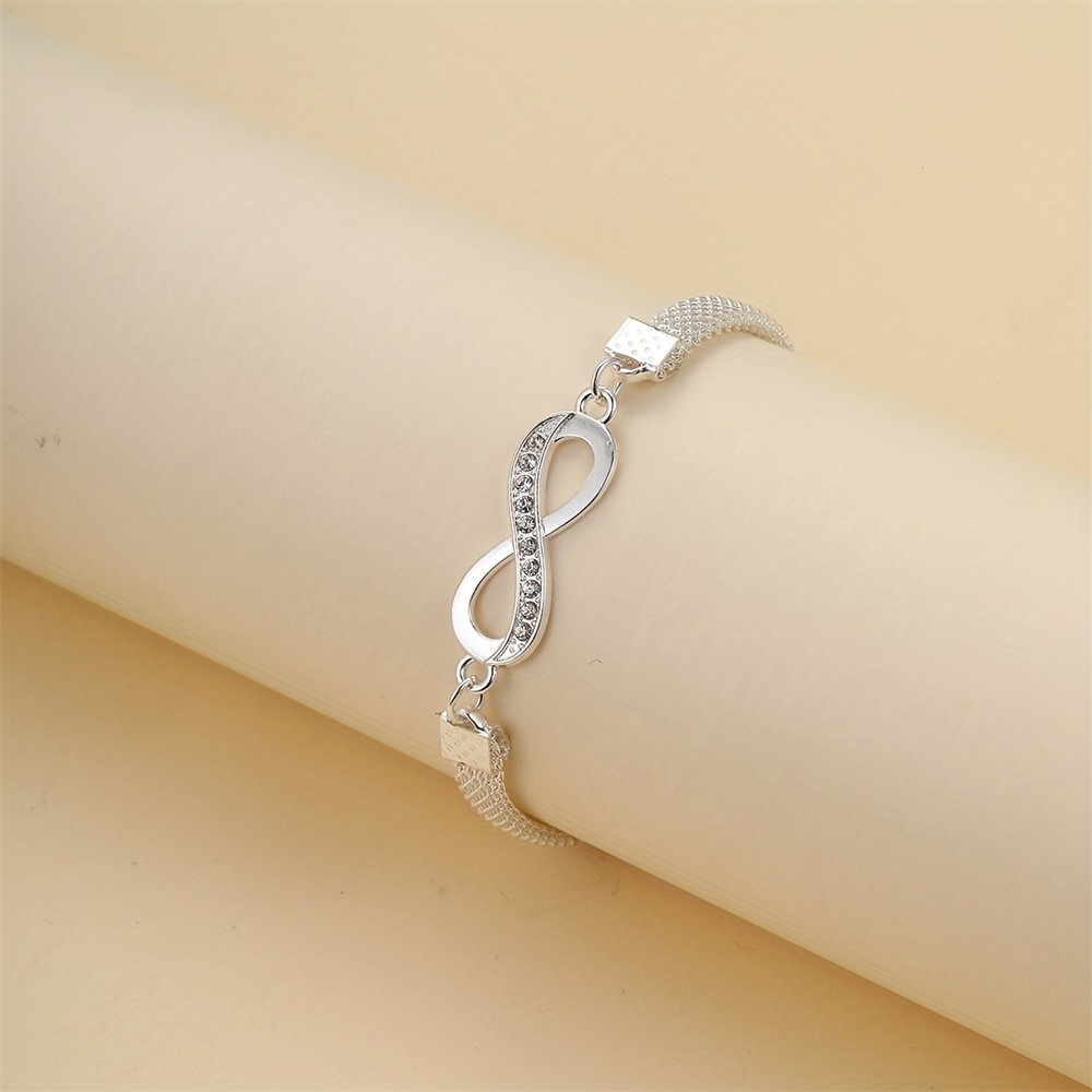 Shiny Infinity Anklet – Silver Rhinestone 8-Character Vintage Ankle Bracelet for Women