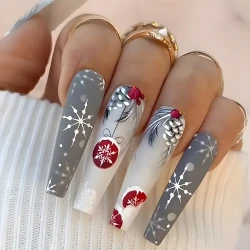 24pcs Christmas False Nails Hat Striped Snowflake Nail Art Stickers