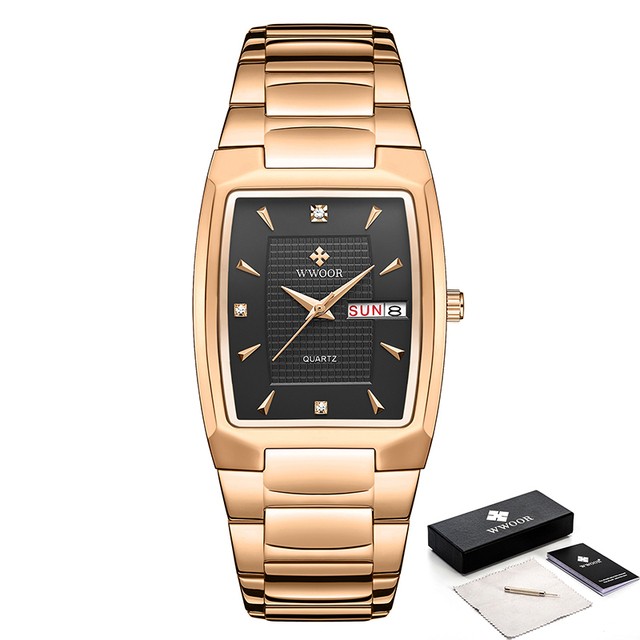WWOOR 2024 Men’s Square Watch – Luxury Gold Stainless Steel Quartz Wristwatch