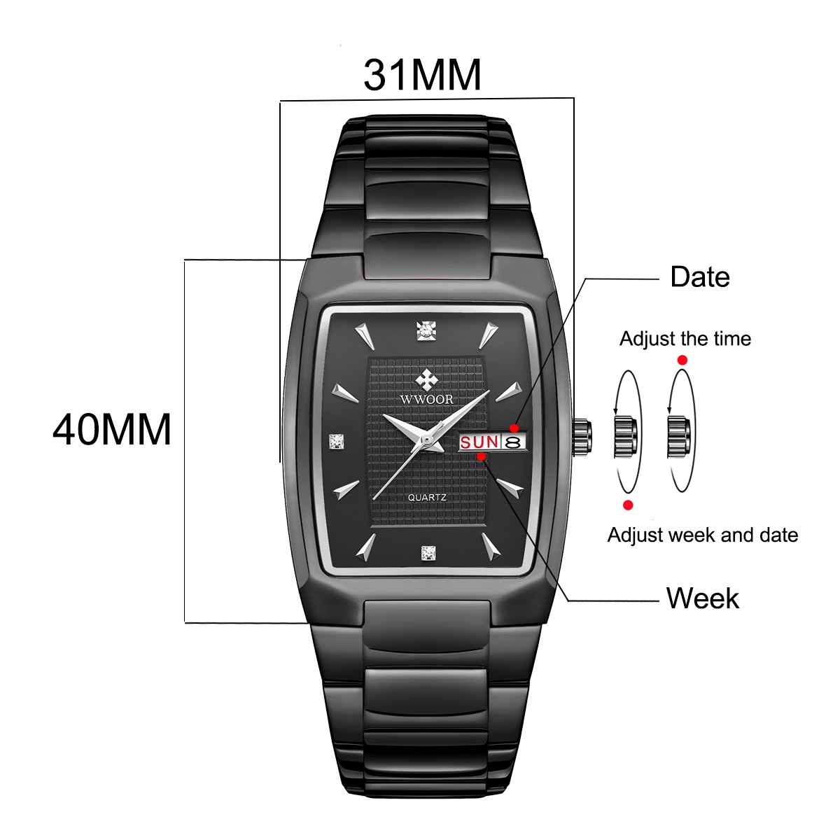 WWOOR 2024 Men’s Square Watch – Luxury Gold Stainless Steel Quartz Wristwatch